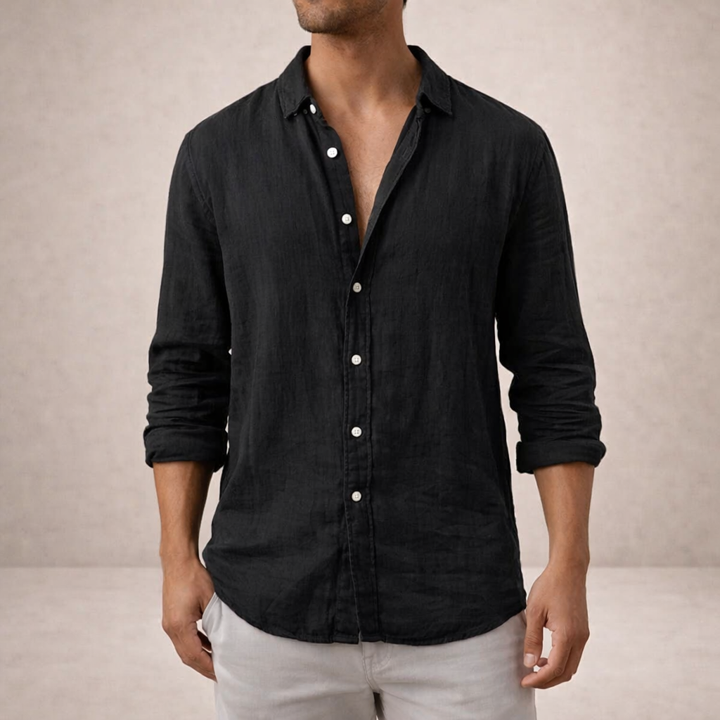 Chemise En Lin Pour Homme, À Boutons Et Coupe Classique : Une Chemise Légère Et Élégante, Idéale Pour Un Look Décontracté AU Quotidien Et Des Tenues « Smart-casual » Estivales