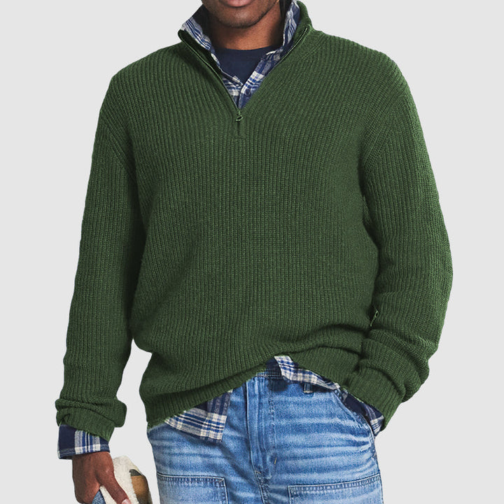 Pull En Cachemire Côtelé Pour Homme, Doté D'une Fermeture Éclair Sur Un Quart De La Longueur Et D'une Coupe Classique : Un Modèle Élégant Et Confortable, Idéal Pour Un Style Chic Et Décontracté Et Pour Un Usage Quotidien.