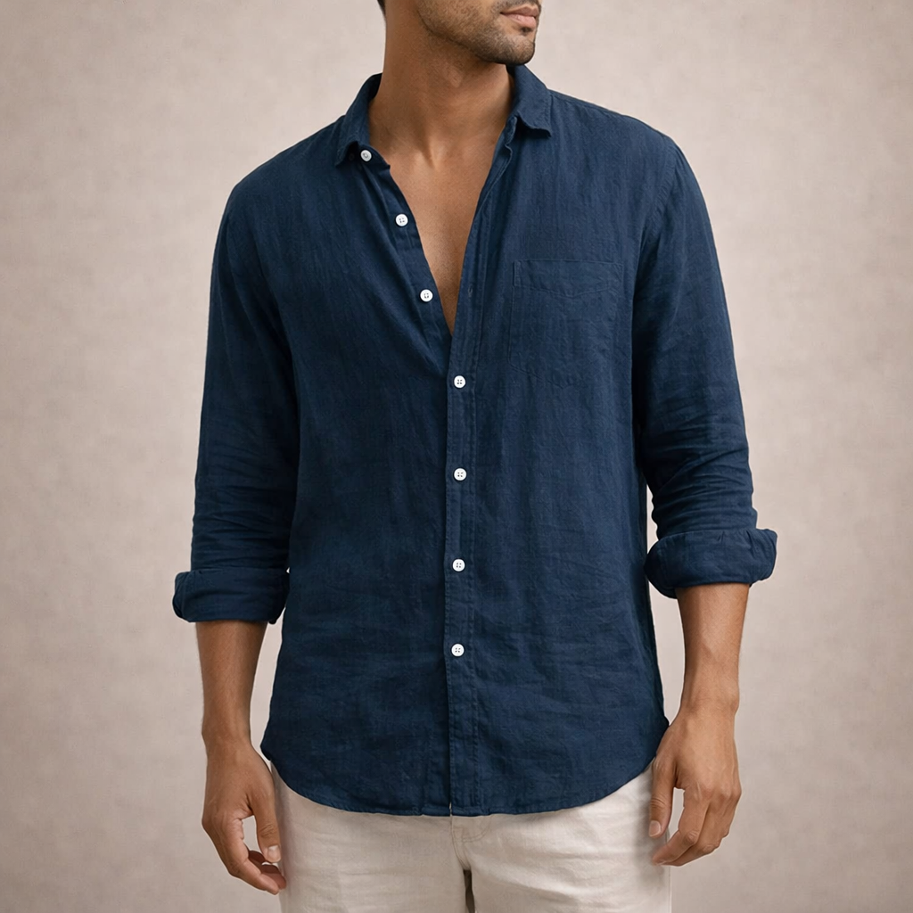 Chemise En Lin Pour Homme, À Boutons Et Coupe Classique : Une Chemise Légère Et Élégante, Idéale Pour Un Look Décontracté AU Quotidien Et Des Tenues « Smart-casual » Estivales