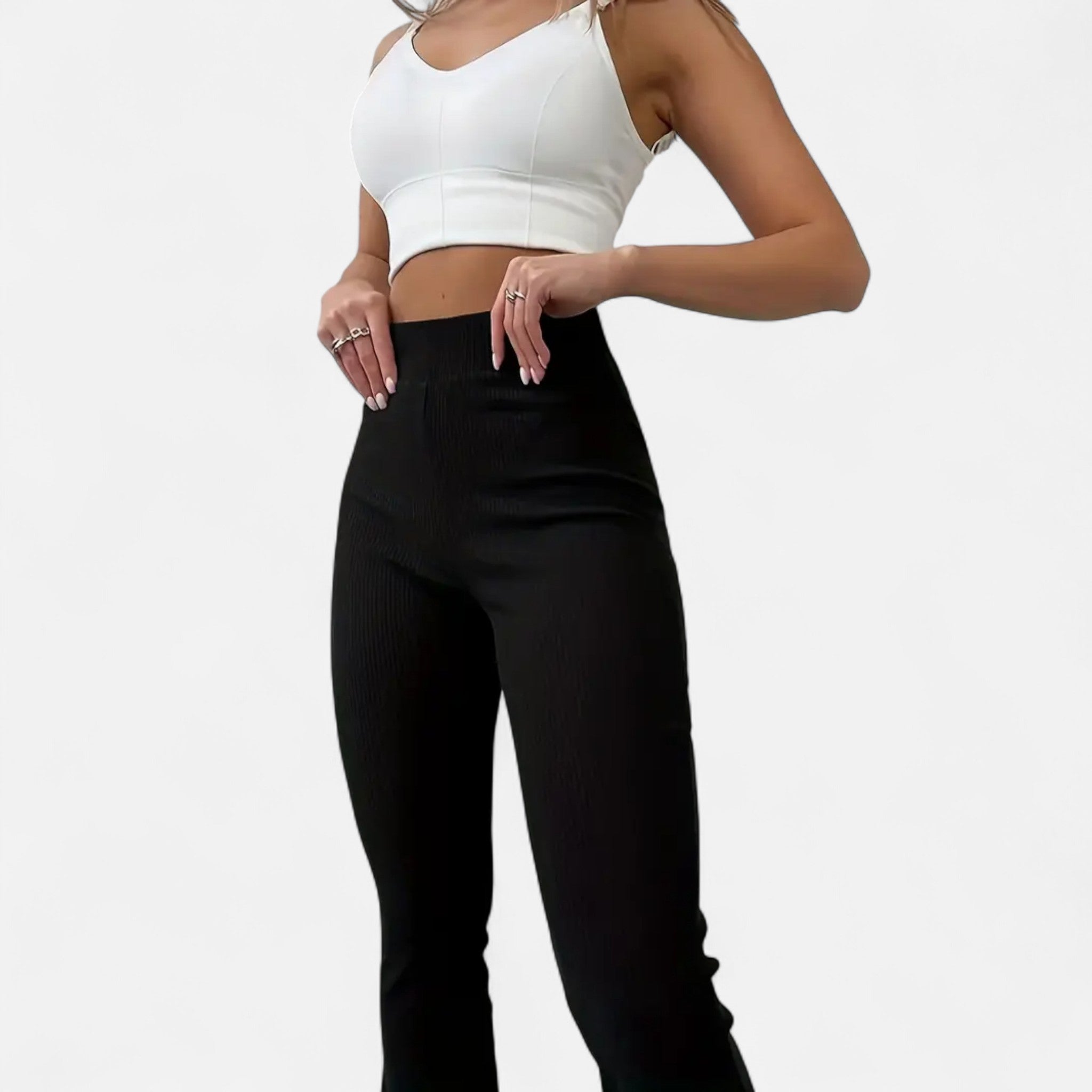 Modero | Leggings femme côtelés, taille haute