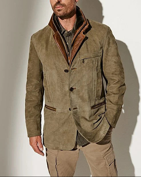 Veste En Daim Pour Homme Avec Doublure – Une Veste Classique D'inspiration Vintage, Idéale Pour L'automne, L'hiver Et Un Look Élégant AU Quotidien