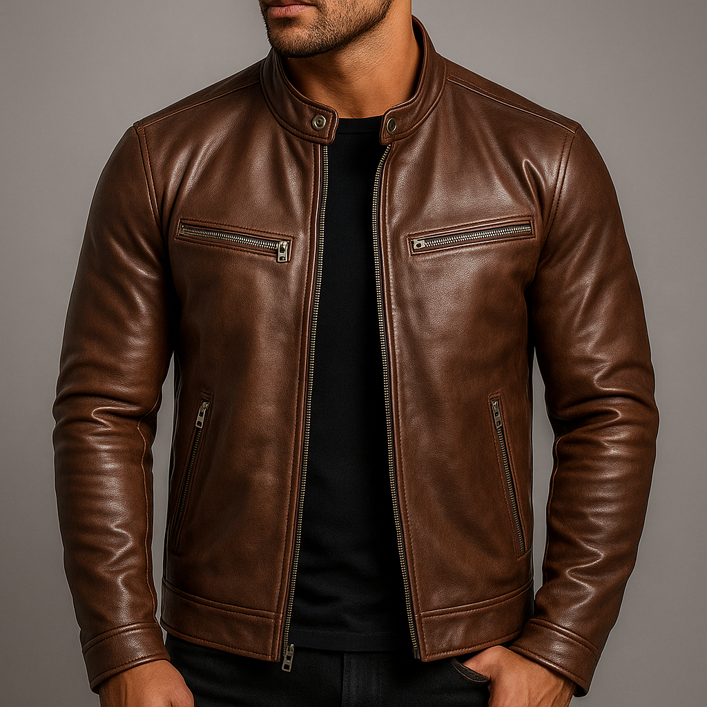 Veste En Cuir Vintage Pour Homme – Un Modèle Intemporel AU Style Classique, Idéal Pour Un Confort AU Quotidien Et Des Tenues Décontractées