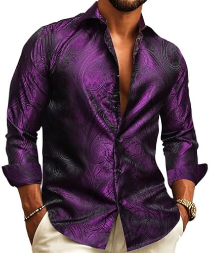 Chemise À Manches Longues Pour Homme, Avec Un Motif Jacquard Paisley – Une Chemise Élégante Idéale Pour Les Mariages, Les Occasions Festives Et Les Soirées
