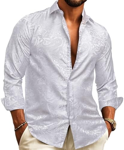 Chemise À Manches Longues Pour Homme, Avec Un Motif Jacquard Paisley – Une Chemise Élégante Idéale Pour Les Mariages, Les Occasions Festives Et Les Soirées