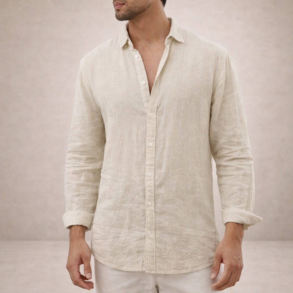 Chemise En Lin Pour Homme, À Boutons Et Coupe Classique : Une Chemise Légère Et Élégante, Idéale Pour Un Look Décontracté AU Quotidien Et Des Tenues « Smart-casual » Estivales