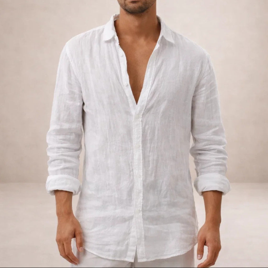 Chemise En Lin Pour Homme, À Boutons Et Coupe Classique : Une Chemise Légère Et Élégante, Idéale Pour Un Look Décontracté AU Quotidien Et Des Tenues « Smart-casual » Estivales
