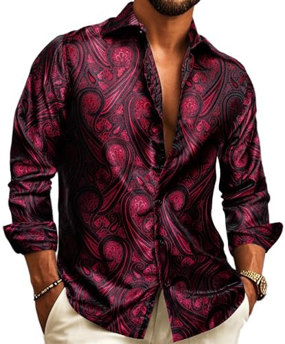 Chemise À Manches Longues Pour Homme, Avec Un Motif Jacquard Paisley – Une Chemise Élégante Idéale Pour Les Mariages, Les Occasions Festives Et Les Soirées