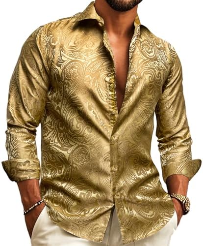 Chemise À Manches Longues Pour Homme, Avec Un Motif Jacquard Paisley – Une Chemise Élégante Idéale Pour Les Mariages, Les Occasions Festives Et Les Soirées