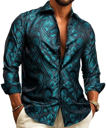 Chemise À Manches Longues Pour Homme, Avec Un Motif Jacquard Paisley – Une Chemise Élégante Idéale Pour Les Mariages, Les Occasions Festives Et Les Soirées