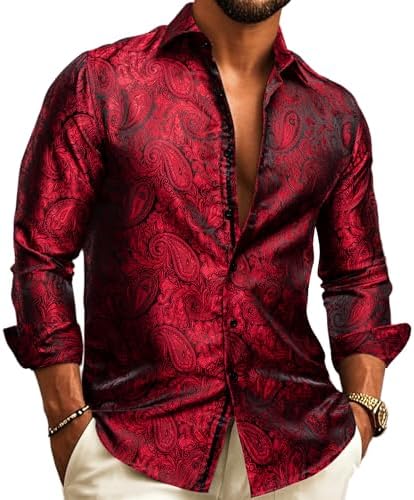 Chemise À Manches Longues Pour Homme, Avec Un Motif Jacquard Paisley – Une Chemise Élégante Idéale Pour Les Mariages, Les Occasions Festives Et Les Soirées