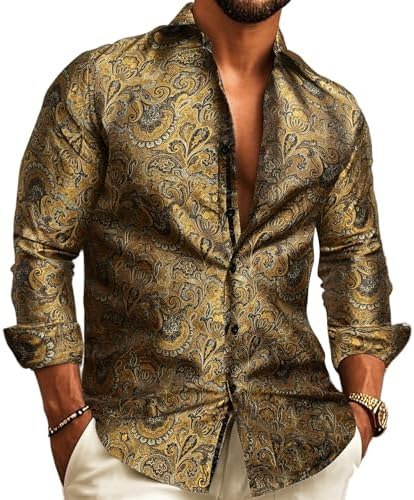 Chemise À Manches Longues Pour Homme, Avec Un Motif Jacquard Paisley – Une Chemise Élégante Idéale Pour Les Mariages, Les Occasions Festives Et Les Soirées