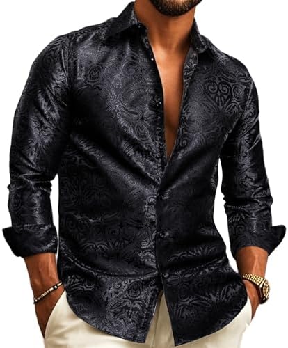Chemise À Manches Longues Pour Homme, Avec Un Motif Jacquard Paisley – Une Chemise Élégante Idéale Pour Les Mariages, Les Occasions Festives Et Les Soirées