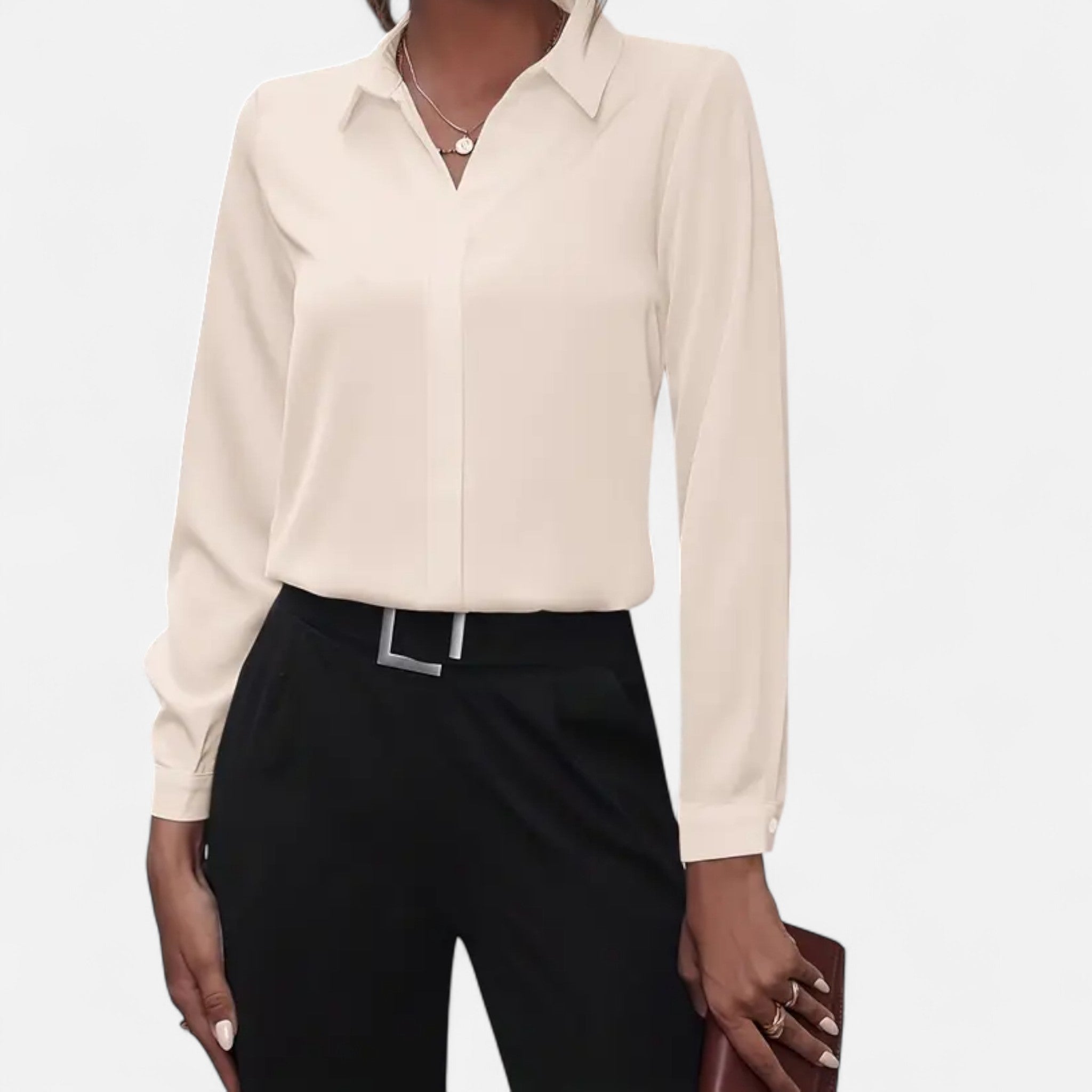 Modero | Blouse femme à col V boutonné, coupe ajustée