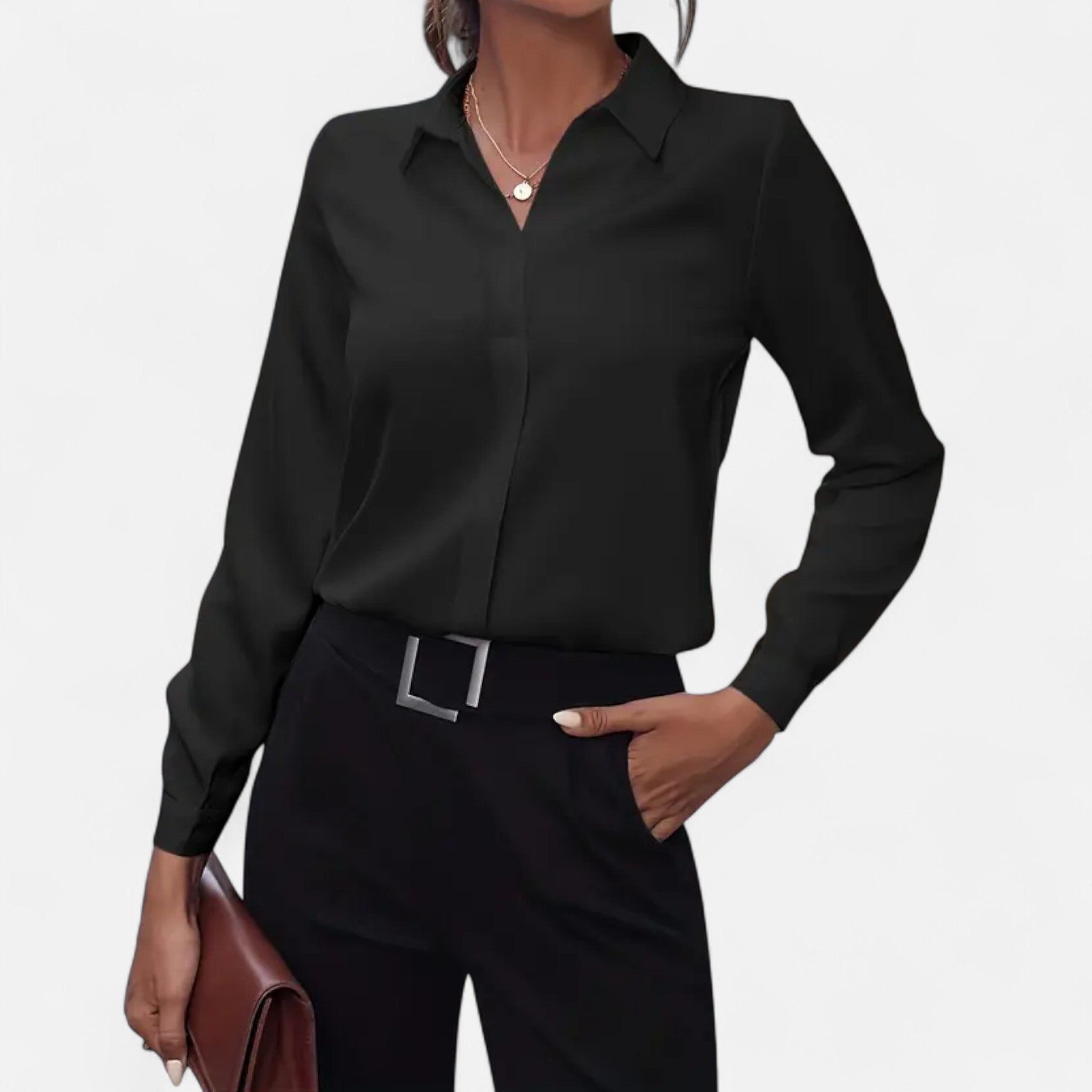 Modero | Blouse femme à col V boutonné, coupe ajustée