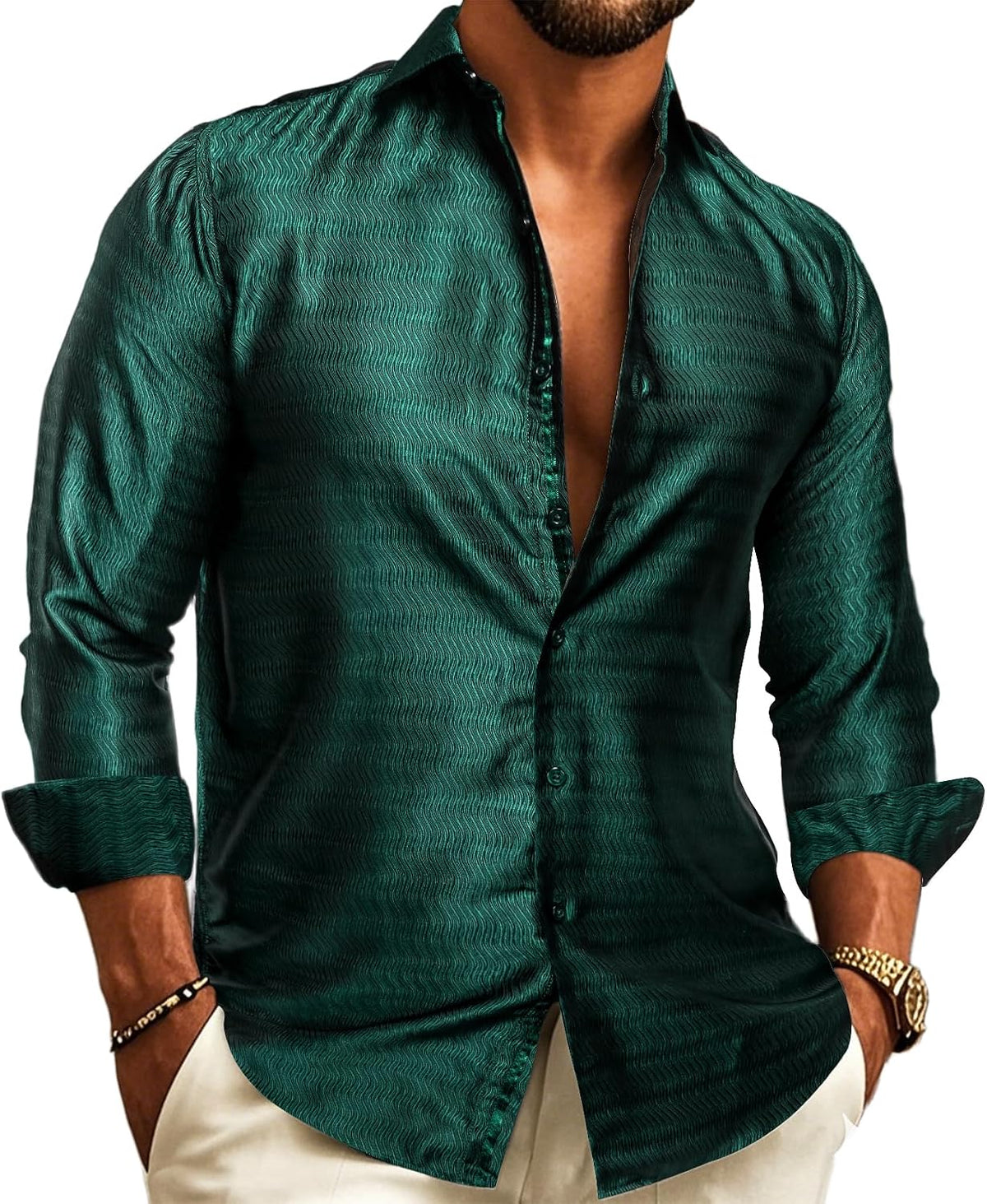 Chemise À Manches Longues Pour Homme, Avec Un Motif Jacquard Paisley – Une Chemise Élégante Idéale Pour Les Mariages, Les Occasions Festives Et Les Soirées