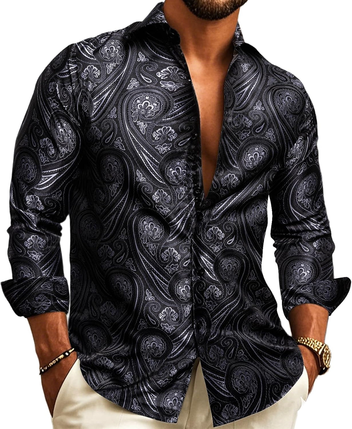 Chemise À Manches Longues Pour Homme, Avec Un Motif Jacquard Paisley – Une Chemise Élégante Idéale Pour Les Mariages, Les Occasions Festives Et Les Soirées