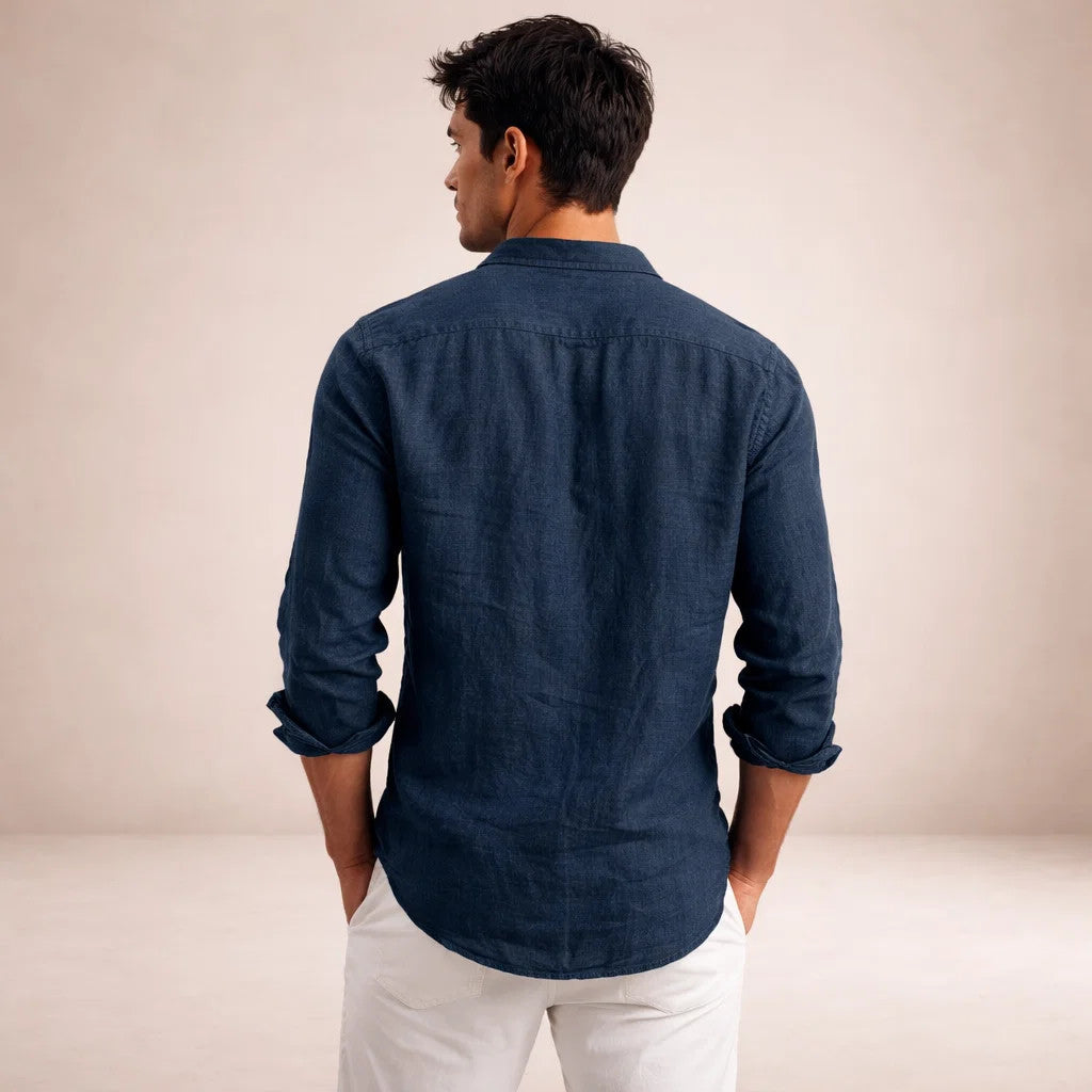 Chemise En Lin Pour Homme, À Boutons Et Coupe Classique : Une Chemise Légère Et Élégante, Idéale Pour Un Look Décontracté AU Quotidien Et Des Tenues « Smart-casual » Estivales