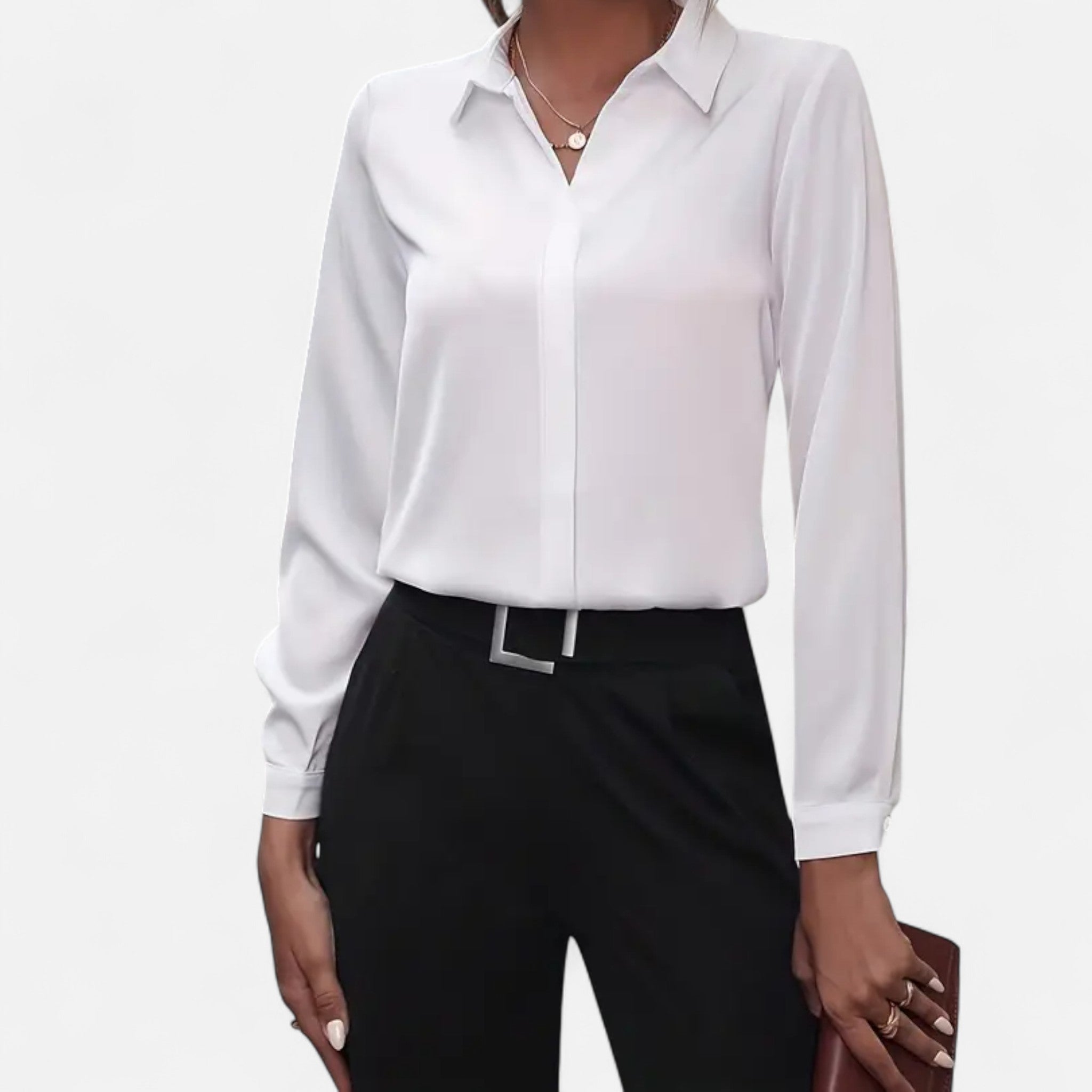 Modero | Blouse femme à col V boutonné, coupe ajustée