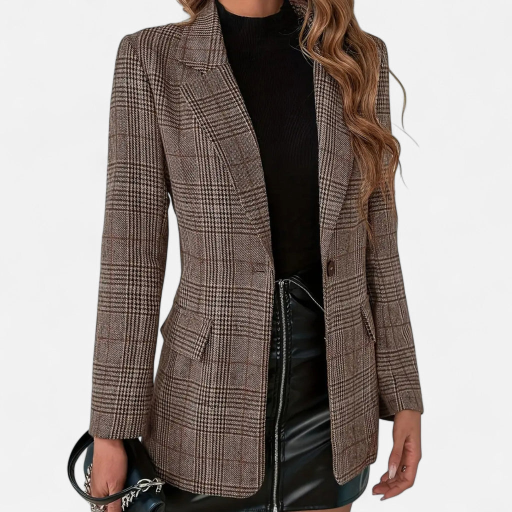 Modero | Blazer à carreaux femme, coupe ajustée simple boutonnage