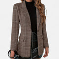 Modero | Blazer à carreaux femme, coupe ajustée simple boutonnage