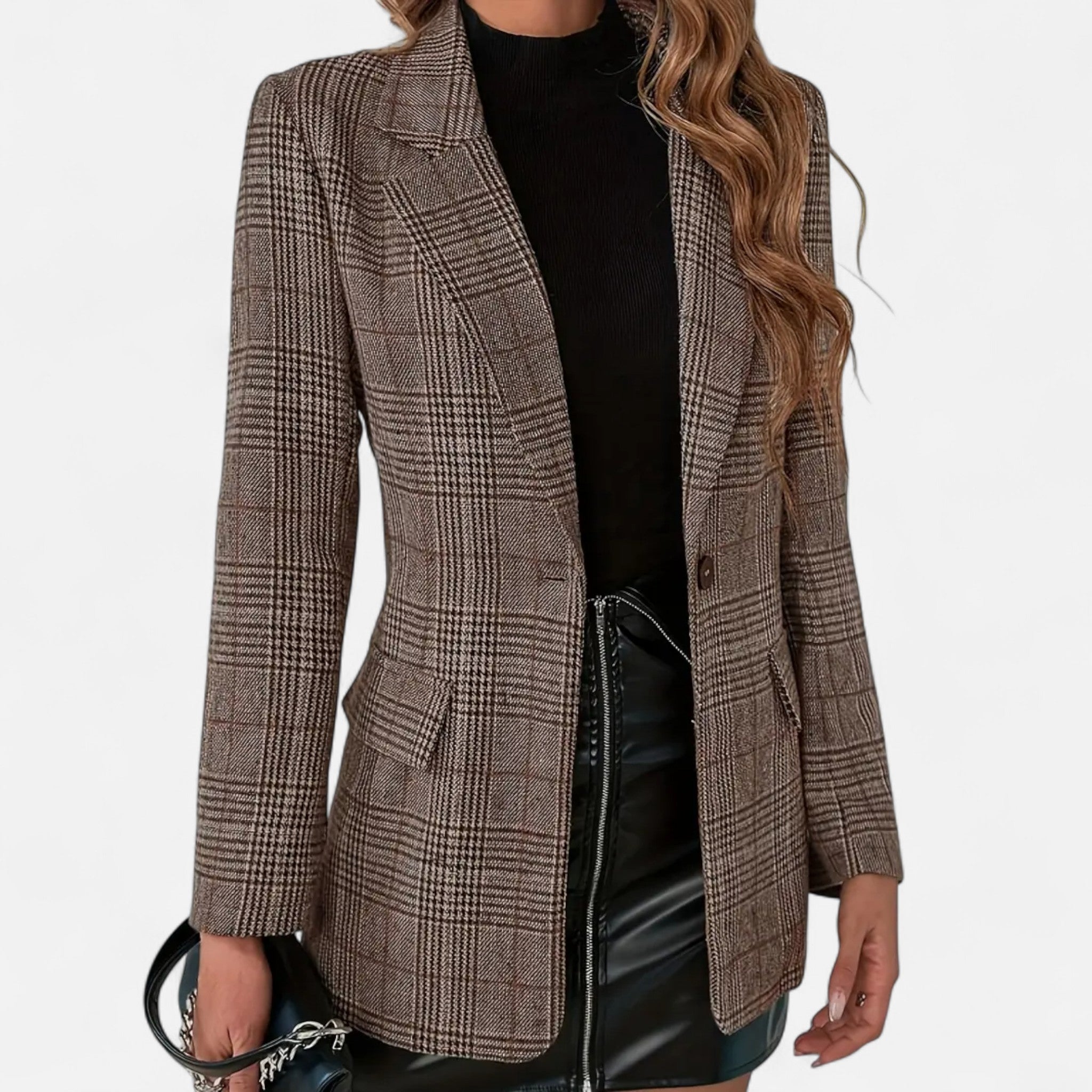 Modero | Blazer à carreaux femme, coupe ajustée simple boutonnage