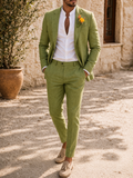 Costume En Lin Pour Homme À La Coupe Ajustée : Un Ensemble Deux Pièces Élégant, Idéal Pour Les Fêtes Estivales, Les Mariages Et Les Occasions Spéciales