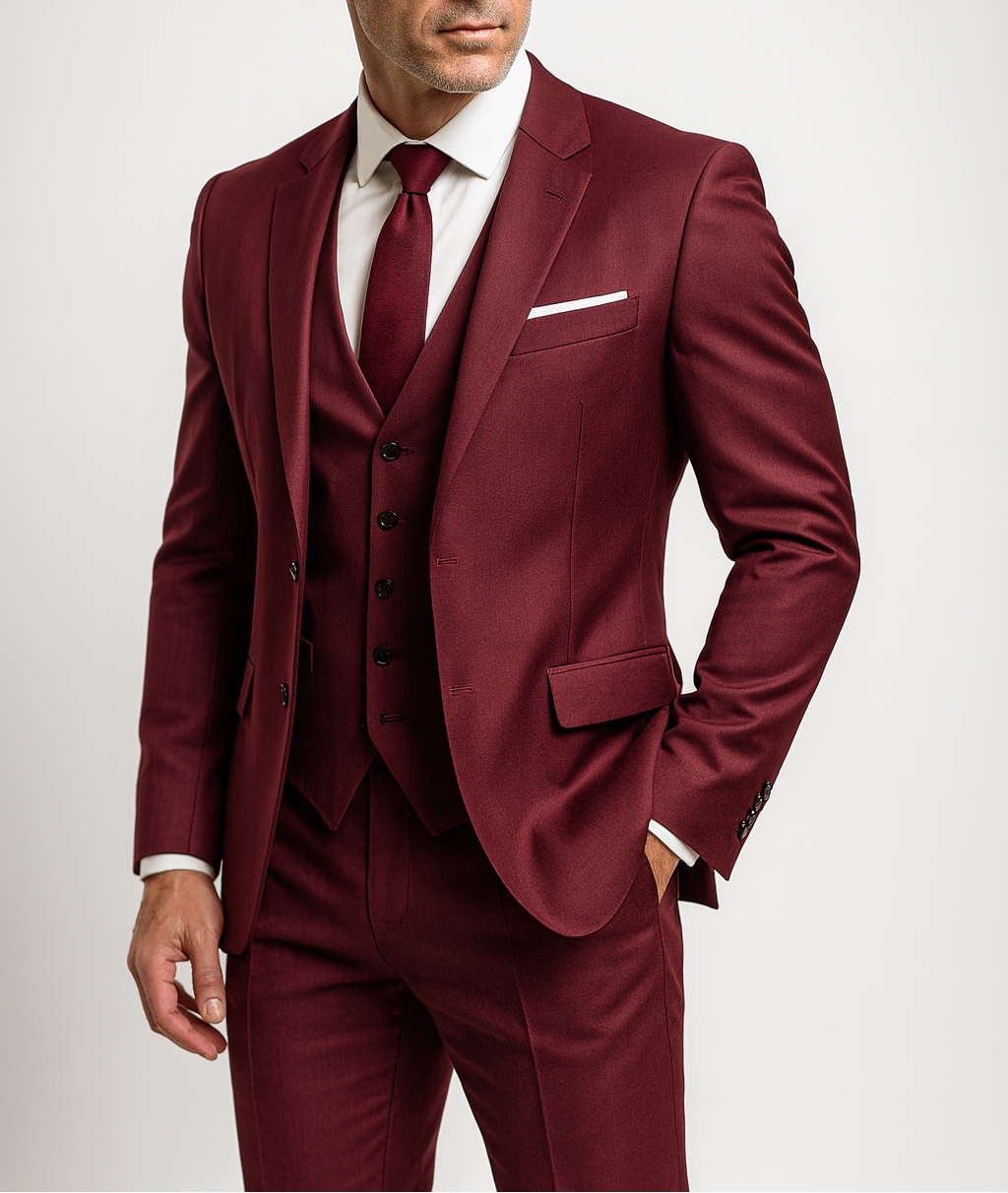 Costume Trois Pièces Slim Pour Homme Avec Gilet : Une Tenue Élégante Et Sur Mesure, Idéale Pour Les Mariages, Les Réunions Professionnelles Et Les Occasions Formelles