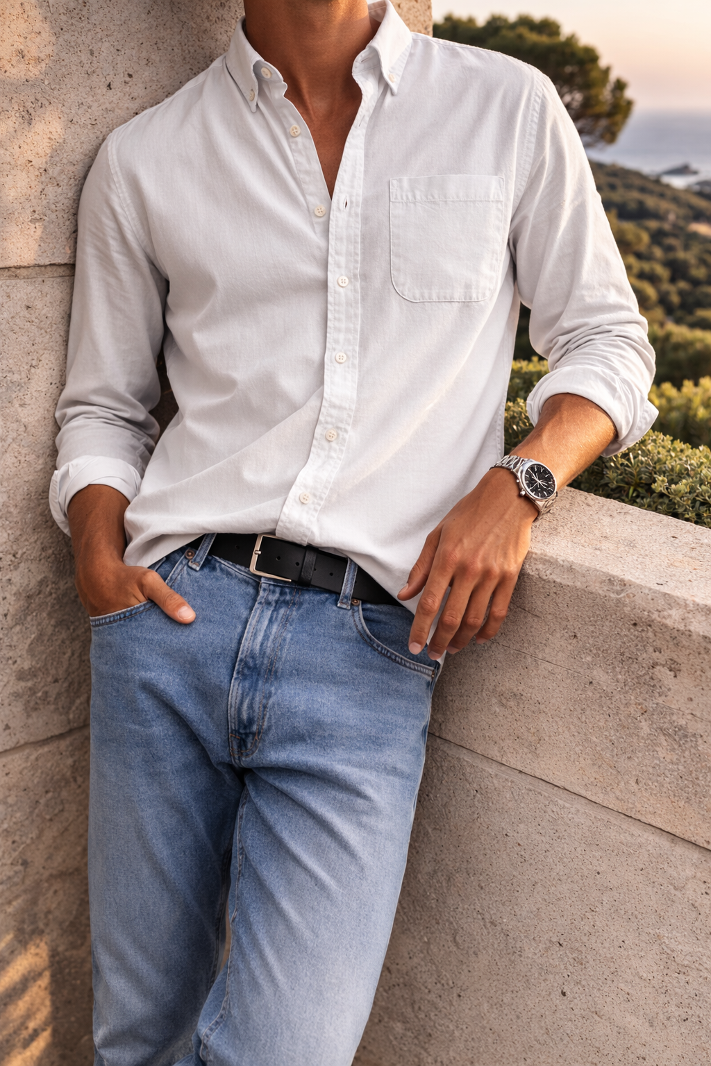 Chemise En Coton À Boutons Pour Homme – Un Modèle Classique Et Polyvalent, Idéal Pour Un Style Chic Et Décontracté Et Pour Un Usage Quotidien