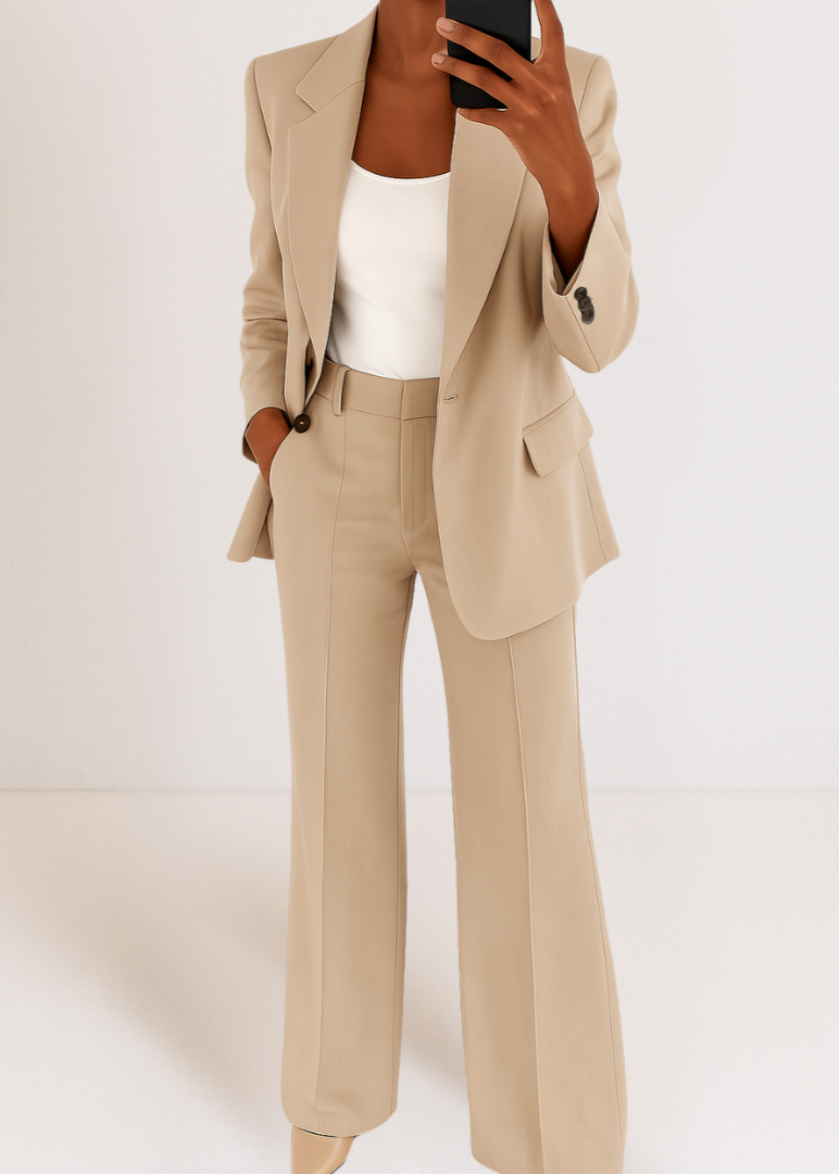 Ensemble Deux Pièces Pour Femme Composé D'un Blazer Et D'un Pantalon De Coupe Ajustée : Une Tenue À La Fois Élégante Et Confortable, Idéale Pour Le Travail, Les Tenues Décontractées De Tous Les Jours Et Les Looks « Smart-casual