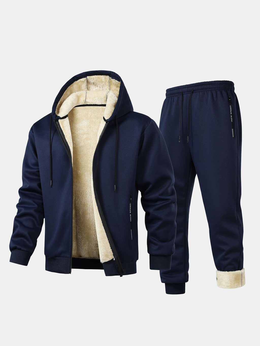 Survêtement Pour Homme Avec Doublure En Peluche, Sweat À Capuche Zippé Et Pantalon De Jogging : Un Ensemble Chaud Et Confortable, Idéal Pour L'hiver, Les Voyages Et Les Loisirs