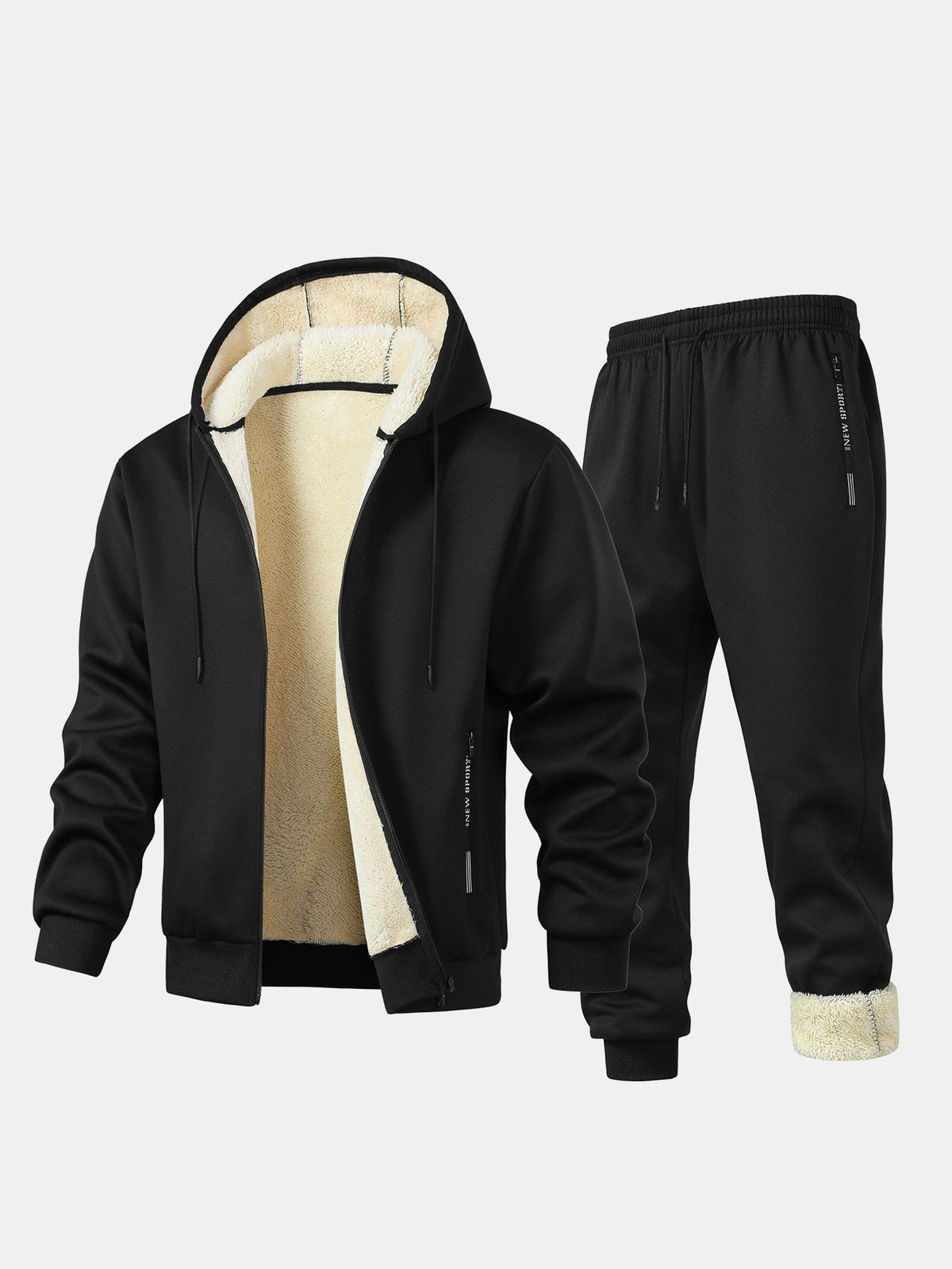 Survêtement Pour Homme Avec Doublure En Peluche, Sweat À Capuche Zippé Et Pantalon De Jogging : Un Ensemble Chaud Et Confortable, Idéal Pour L'hiver, Les Voyages Et Les Loisirs