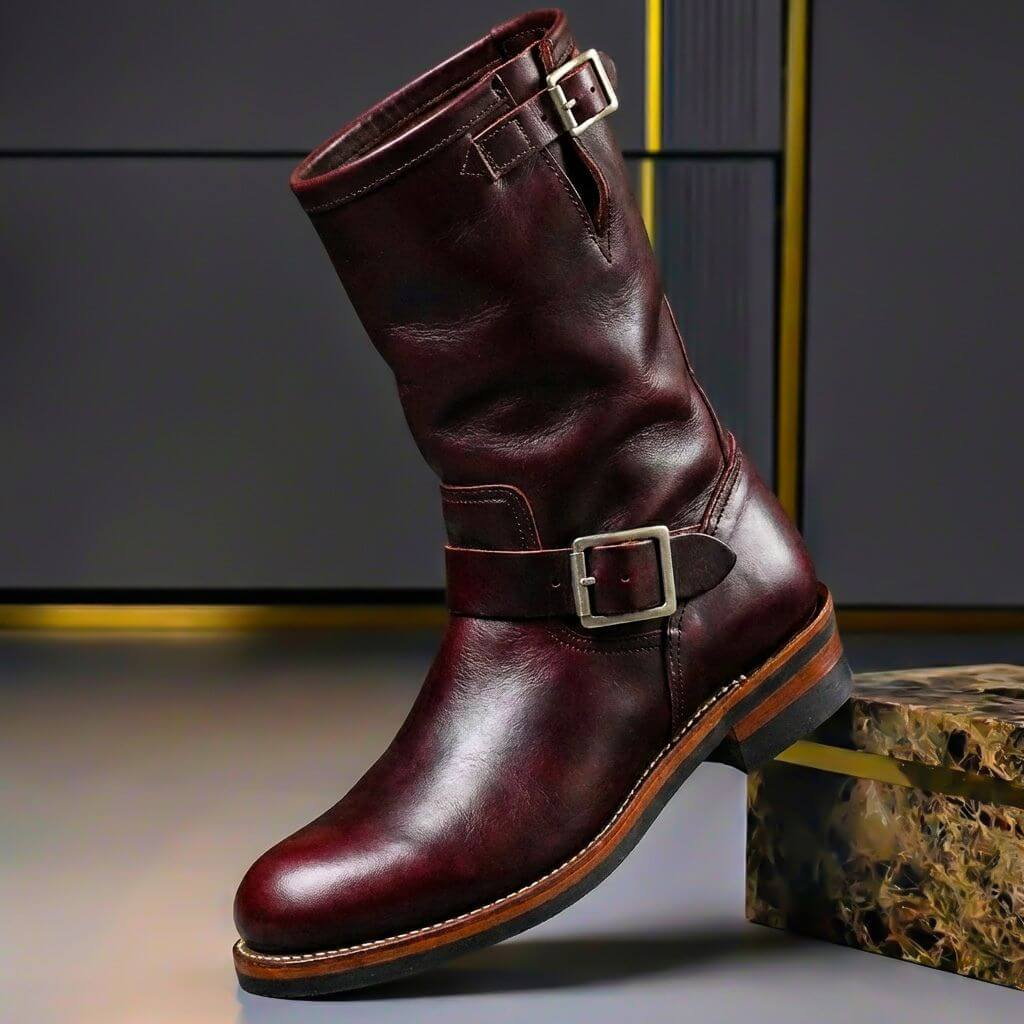 Bottes D'ingénieur Pour Homme En Cuir Véritable, Dotées De Boucles Et D'une Tige Mi-mollet — Des Bottes Robustes Pour L'automne Et L'hiver