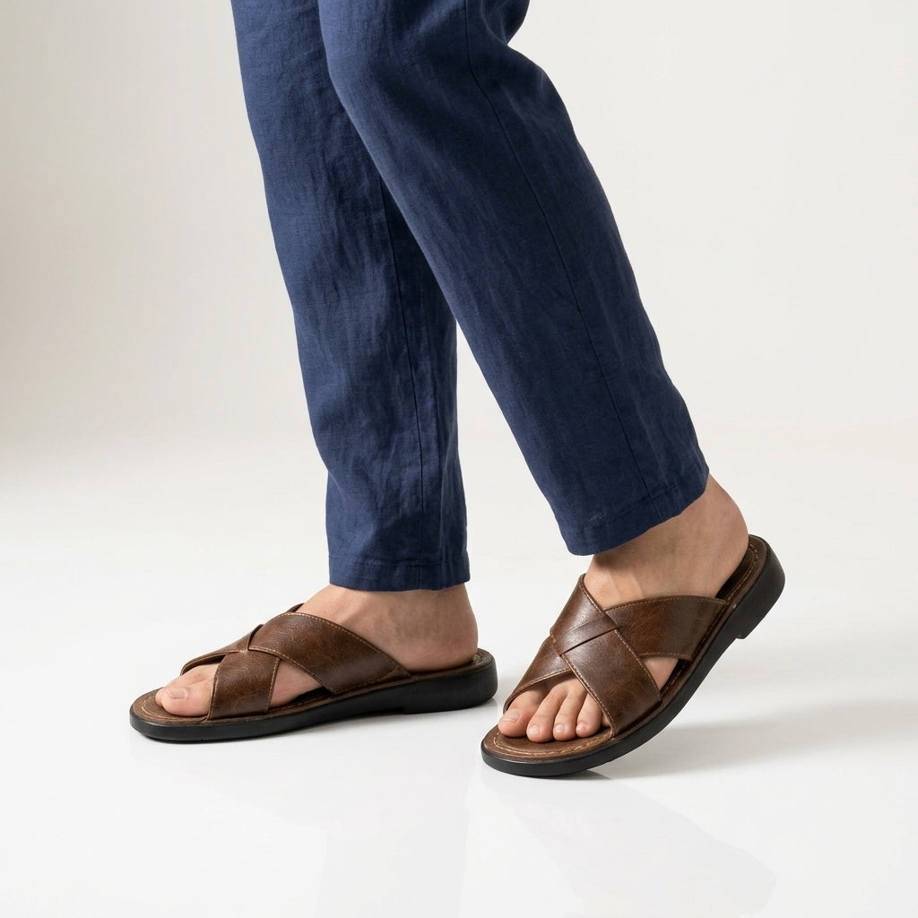 Sandales Sans Lacets Pour Homme À Lanières Entrecroisées – Chaussures D'été Décontractées Pour Les Vacances Et Le Quotidien