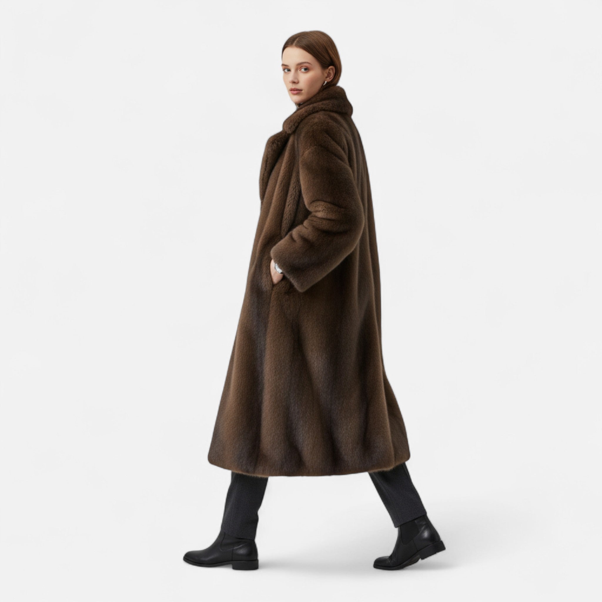 Modero | Trench long femme en fausse fourrure
