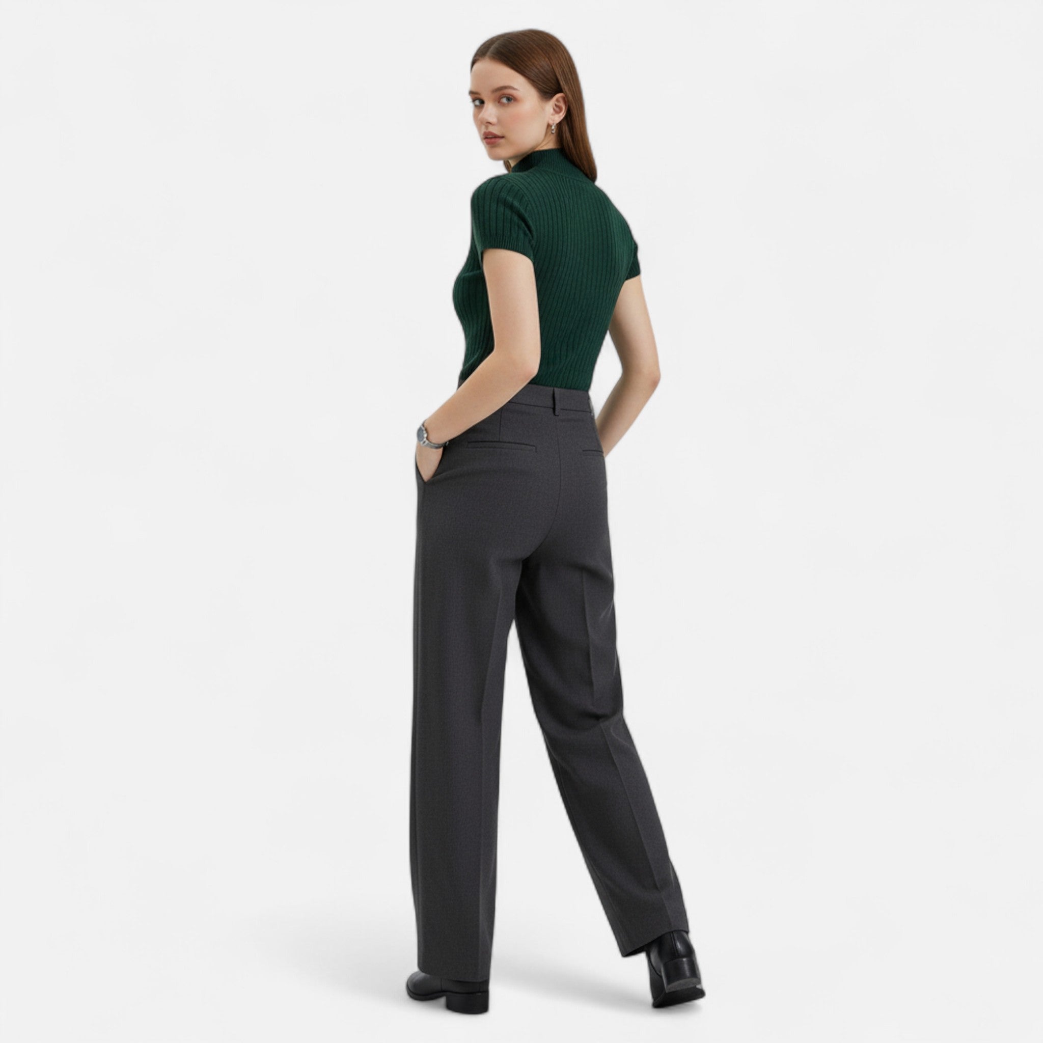Modero | Blouse en maille femme, col roulé manches courtes