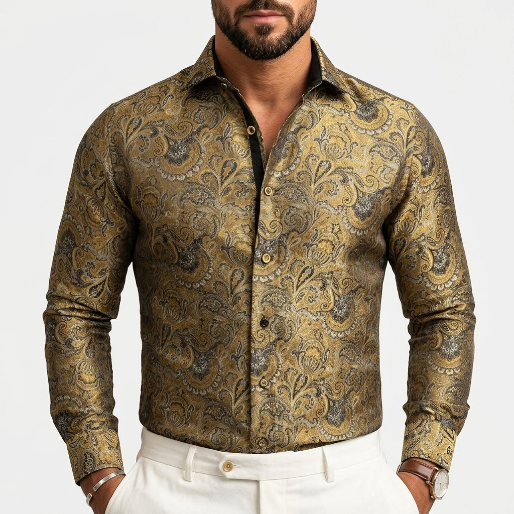 Chemise À Manches Longues Pour Homme, Avec Un Motif Jacquard Paisley – Une Chemise Élégante Idéale Pour Les Mariages, Les Occasions Festives Et Les Soirées