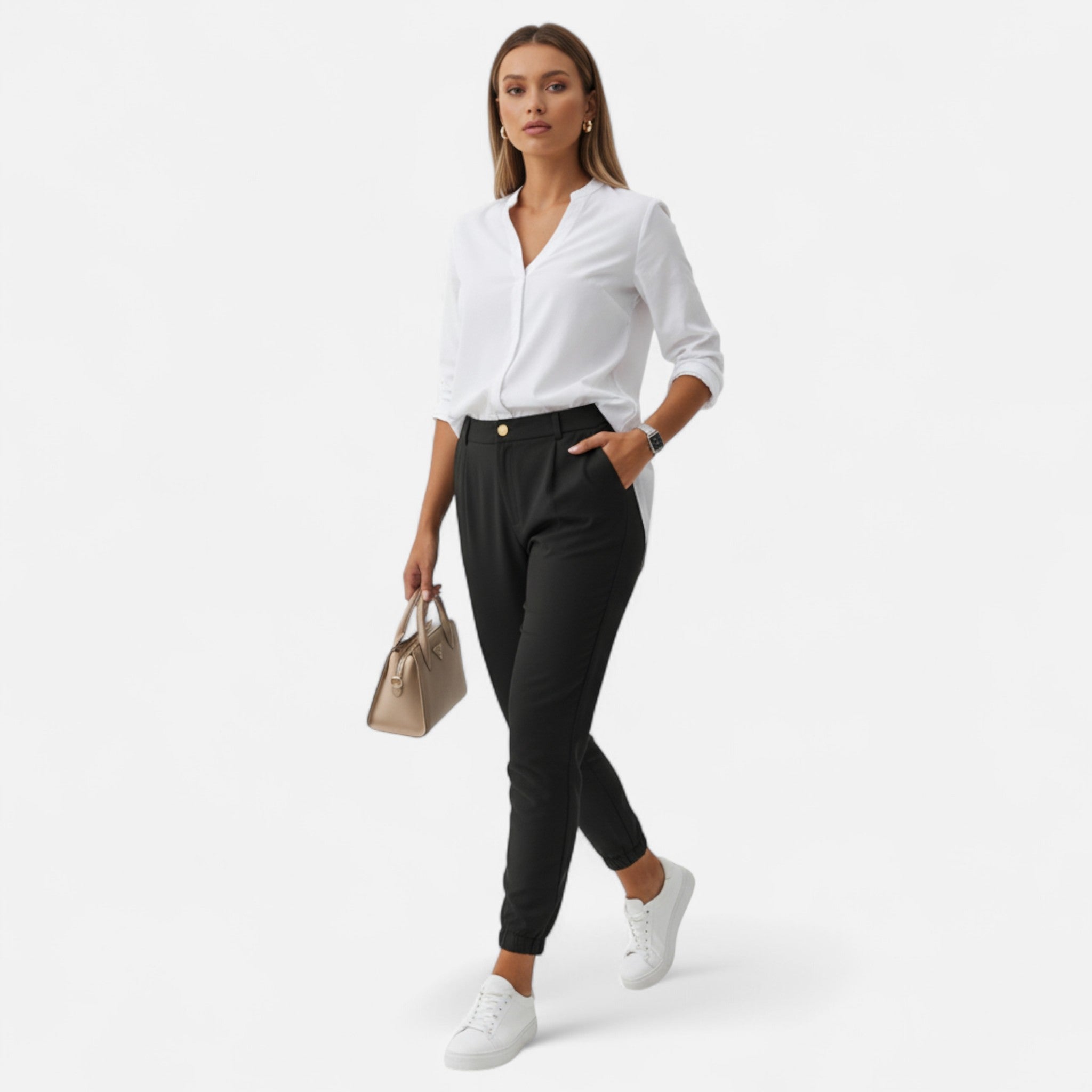 Modero | Pantalon femme taille haute, coupe ajustée