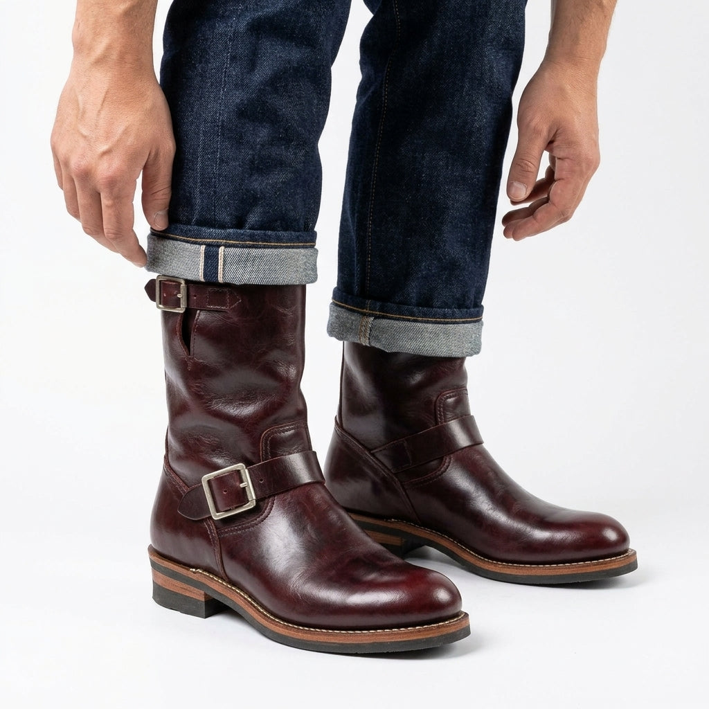 Bottes D'ingénieur Pour Homme En Cuir Véritable, Dotées De Boucles Et D'une Tige Mi-mollet — Des Bottes Robustes Pour L'automne Et L'hiver