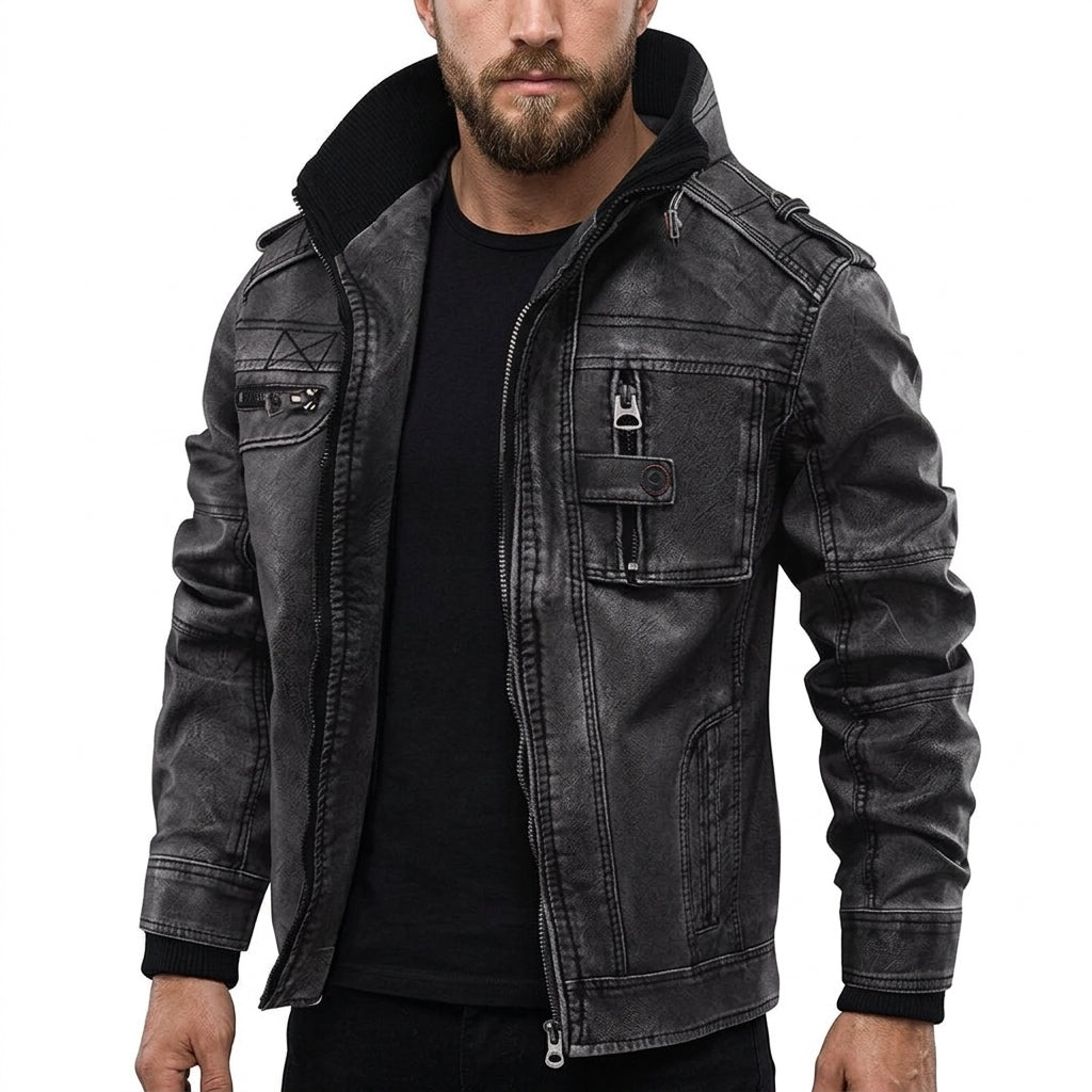 Veste En Cuir Pour Homme Dotée De Nombreuses Poches : Un Modèle Structuré Et Fonctionnel, Idéal Pour L'automne, L'hiver Et AU Quotidien