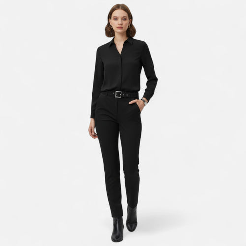 Modero | Blouse femme à col V boutonné, coupe ajustée