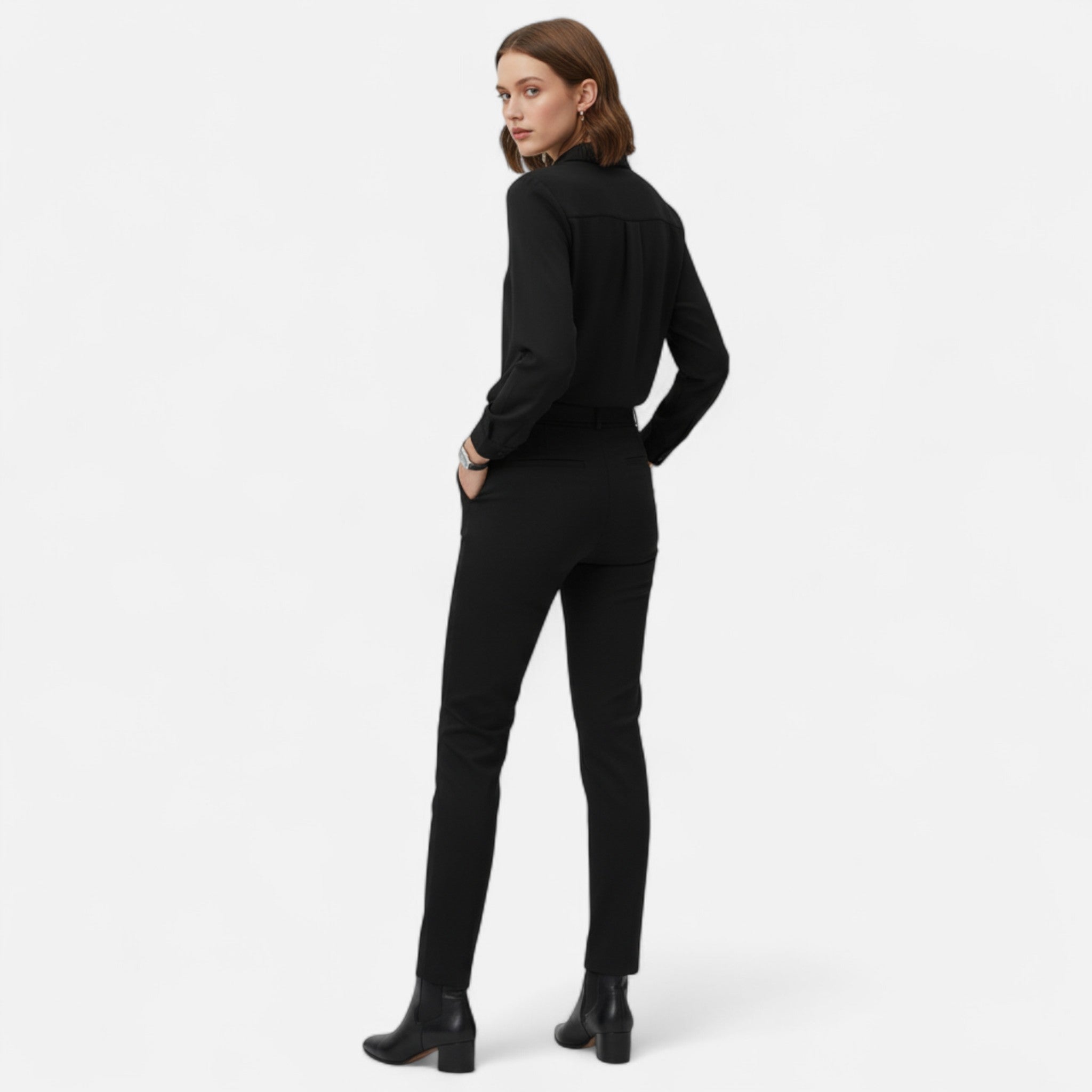 Modero | Blouse femme à col V boutonné, coupe ajustée