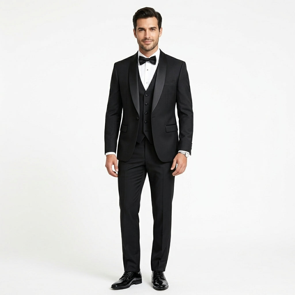 Smoking Trois Pièces Pour Homme, À Col Châle Et Coupe Ajustée : Une Tenue De Cérémonie Élégante Pour Les Mariages, Les Soirées De Gala Et Les Occasions Spéciales En Soirée