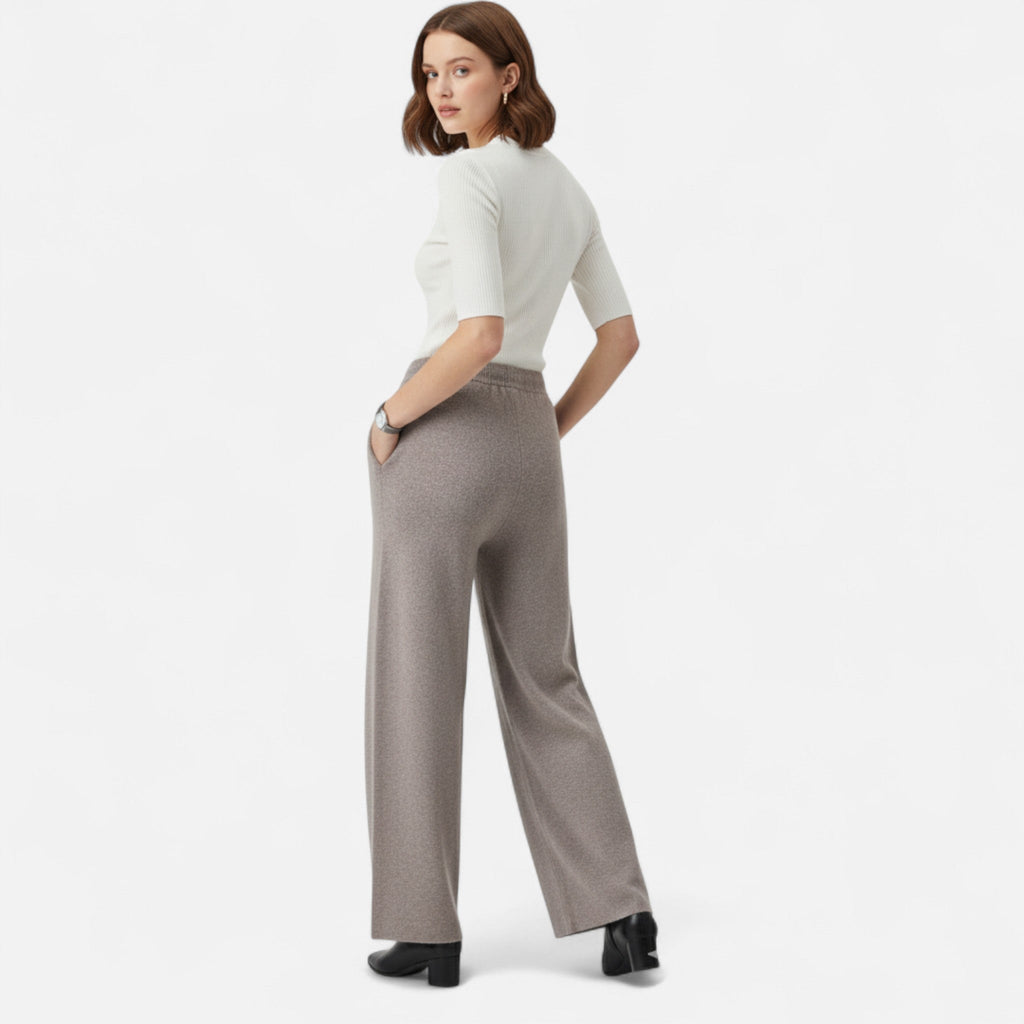 Modero | Pantalon en maille femme, taille haute jambe droite