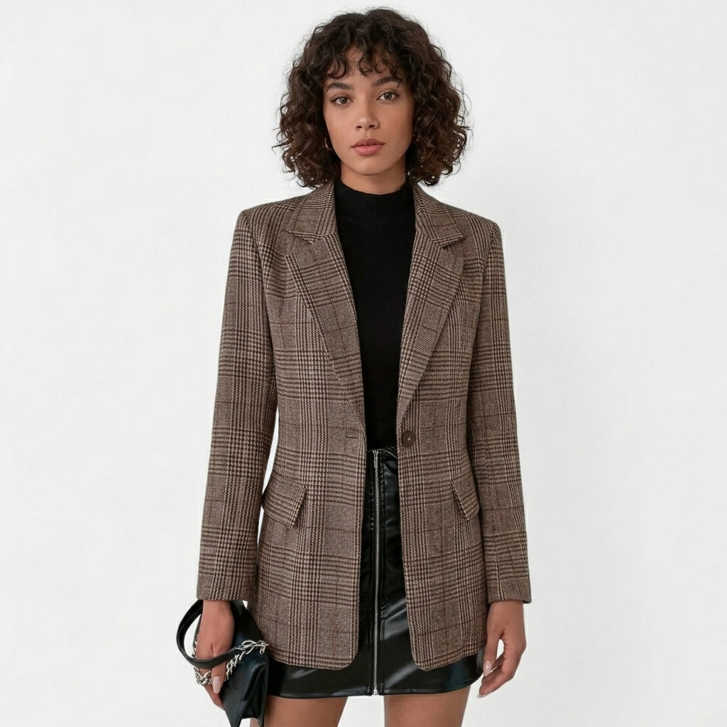 Blazer À Carreaux Pour Femme, À Simple Boutonnage : Une Veste Classique AU Style D'inspiration Rétro, Idéale Pour Le Travail Et Les Tenues Chic Et Décontractées