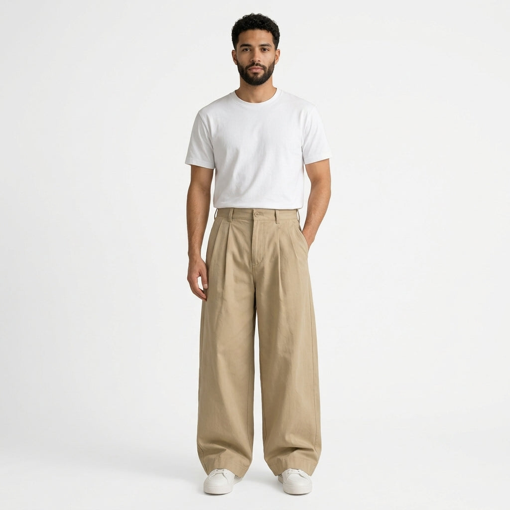 Pantalon Pour Homme À Plis Et Jambes Larges – Coupe Décontractée Et Moderne, Idéal Pour Le Quotidien Et Les Voyages