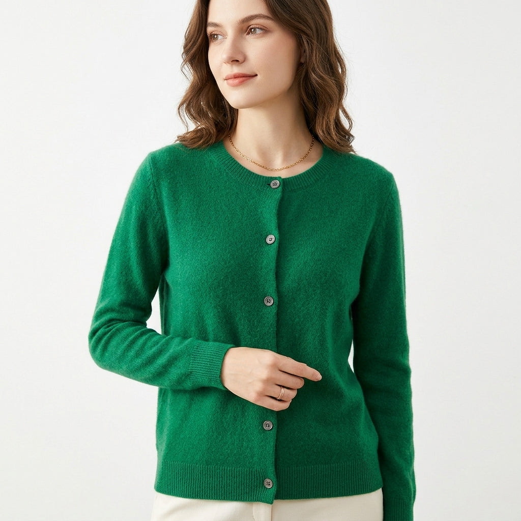 Cardigan Pour Femme En Laine Mérinos Et Cachemire, À Col Rond : Un Modèle D'hiver Élégant Et Luxueux, Idéal Pour Les Journées Froides Et Les Tenues Quotidiennes Raffinées
