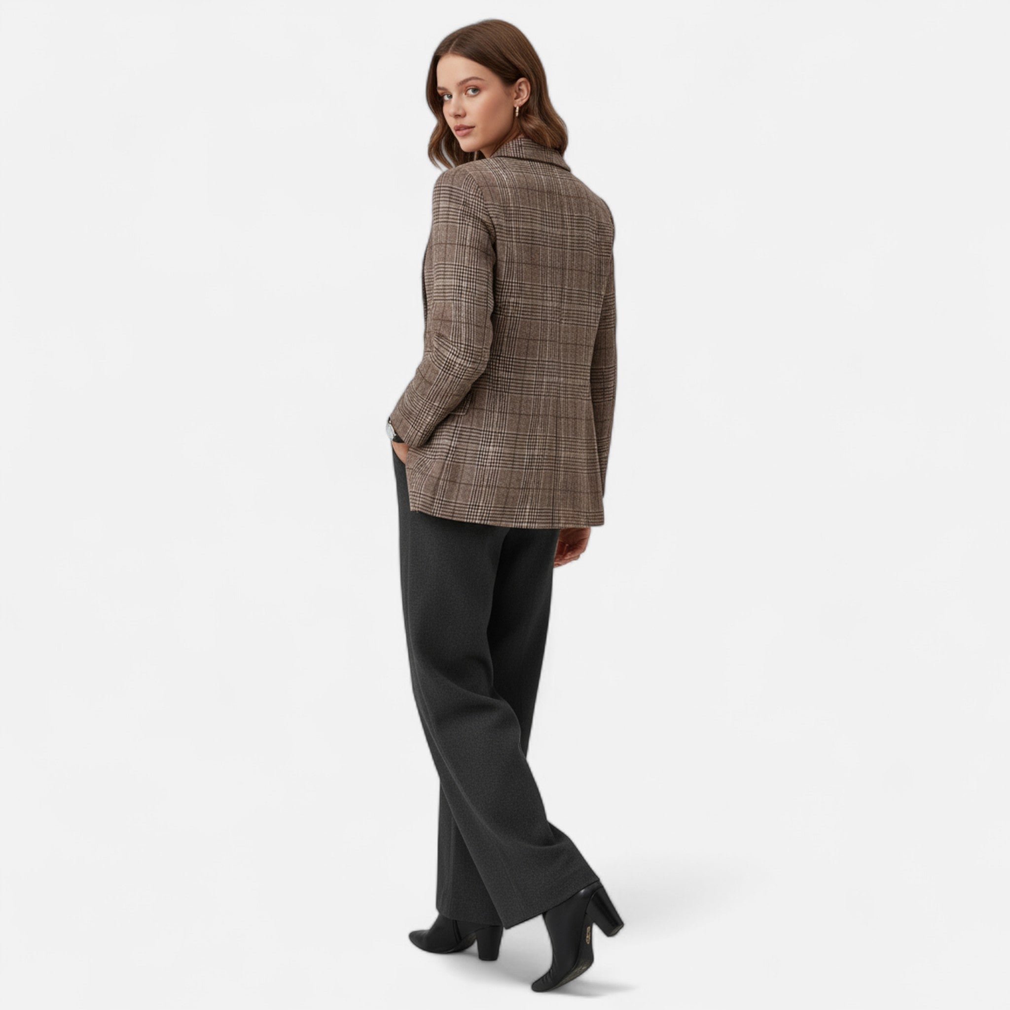 Modero | Blazer à carreaux femme, coupe ajustée simple boutonnage