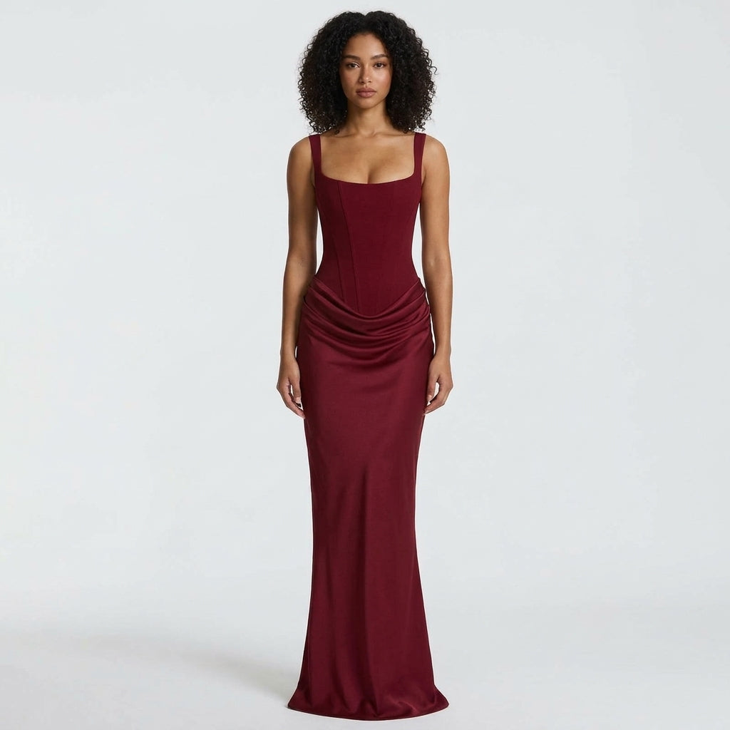 Robe Longue Pour Femme Avec Un Haut Corseté Et Une Taille Drapée : Une Robe Élégante À La Silhouette Bien Dessinée, Idéale Pour Les Soirées Et Les Occasions Spéciales