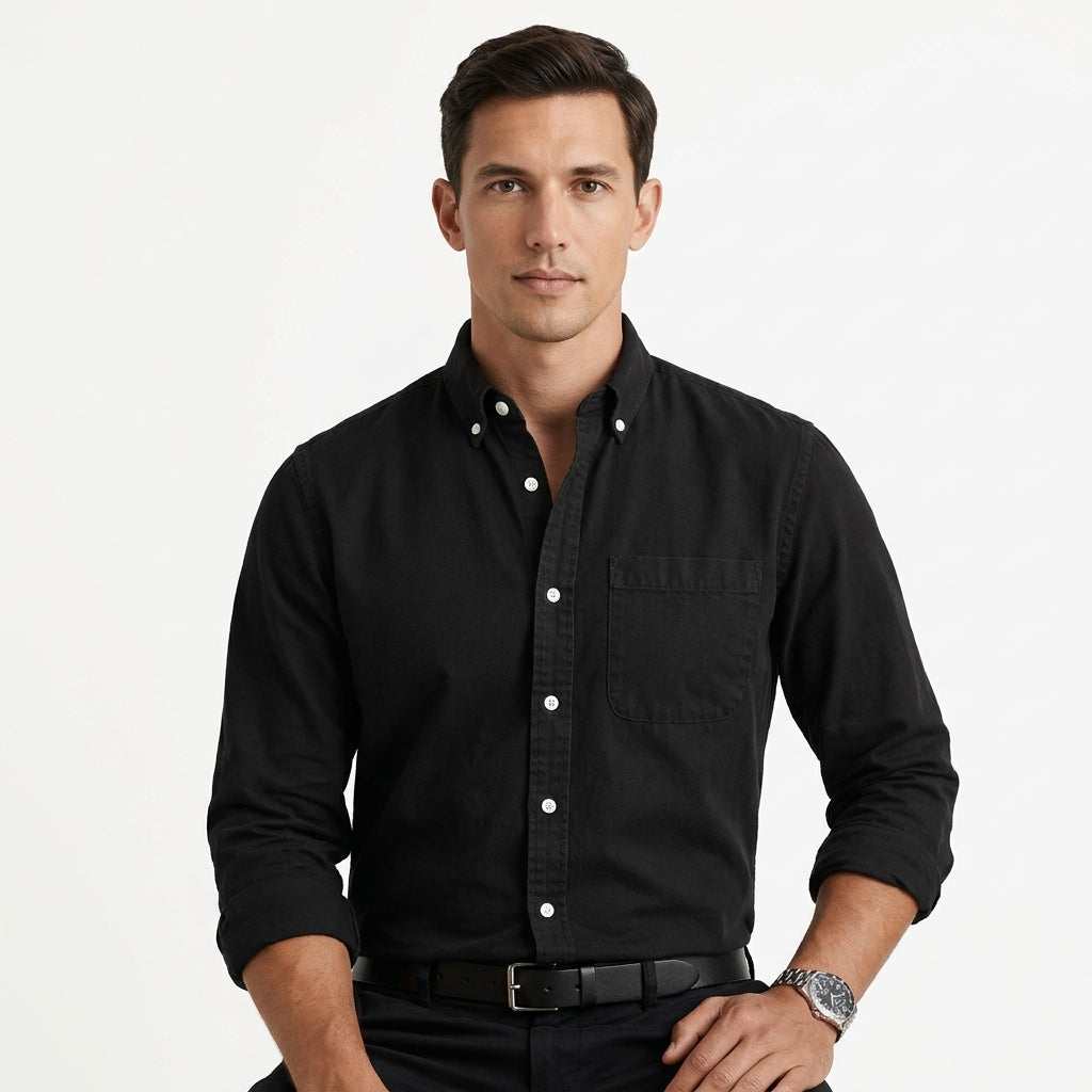 Chemise En Coton À Boutons Pour Homme – Un Modèle Classique Et Polyvalent, Idéal Pour Un Style Chic Et Décontracté Et Pour Un Usage Quotidien