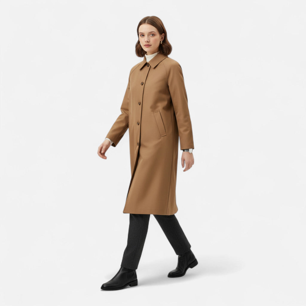Modero | Trench long femme, simple boutonnage